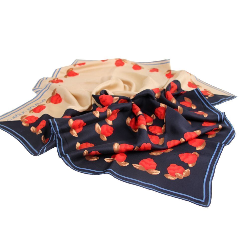 29.5"x30.5" Emanuel Ungaro BLUE BEIGE FLORAL PRINT SILK SCARF SHAWL WRAP (G89